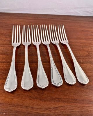 (6) Christofle Silverplate European Size Dinner Forks: Rubans Pattern 8 3/8 "