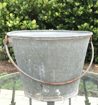 Vintage Antique Old Galvanized Metal Steel Bucket Pail Tub Heavy Handle