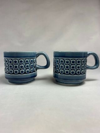 Vintage Retro Mid Century Modern Blue White Mug Cup Coffee Tea Circles