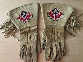Vintage Native American Indian Nez Perce Beaded Buckskin Leather Gloves