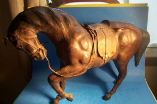 Antique Leather Wrapped Large Horse 14 X 21 X 6 " In,  L - 107