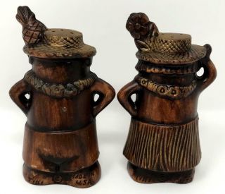 Vtg Treasure Craft Ceramic Hawaiian TIKI Man and Woman Salt & Pepper Shakers GUC 3
