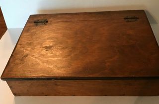 Antique Primitive Wooden Hand Made Cash Storage Box W/ Lid & Dividers