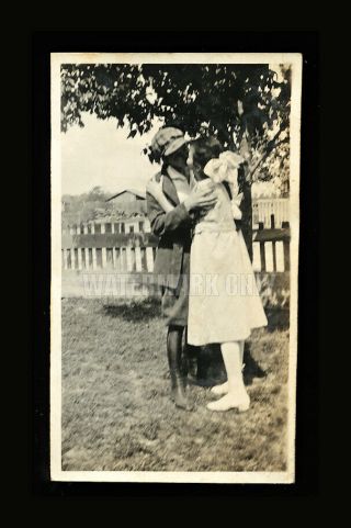 Two Girls " Eva And Me " Kissing Under A Tree Vintage Snapshot Photo How Cute