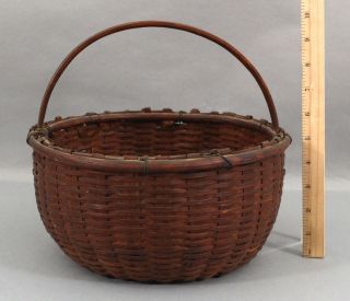 Large 19thc Antique American Primitive Woven Splint Taghkanic Bushwacker Basket