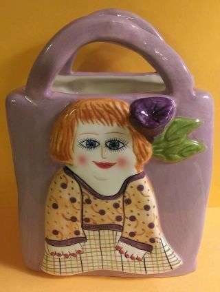 Susan Paley - Bella Casa By Ganz - Collectible Ceramic Purse Bag Vase " Barbara ".