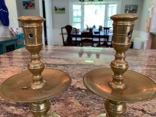 Pair Virginia Metalcrafters Colonial Williamsburg Brass Drip Candlesticks 3