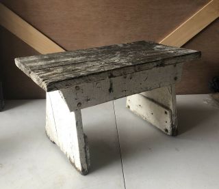 Vintage Primitive Wooden Step Stool Country Rustic Farmhouse Brown Handmade