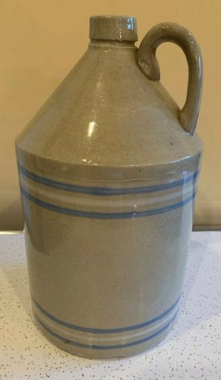 Antique Blue Striped Rcpco Robinson Clay Products Akron Oh Whiskey Jug Crock