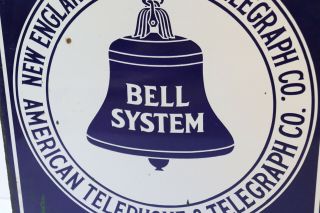 Vtg BELL SYSTEM Enamel Sign ENGLAND TELEPHONE & TELEGRAPH 2 Sided FLANGED 2