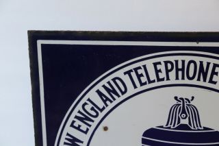 Vtg BELL SYSTEM Enamel Sign ENGLAND TELEPHONE & TELEGRAPH 2 Sided FLANGED 3