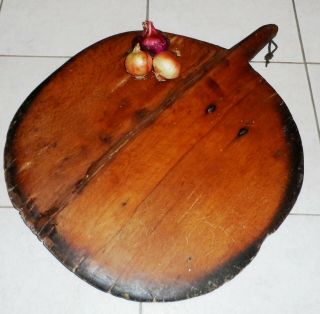 Antique Early Primitive Bread Board Large Round Dough Pizza Greek Italy Handmade