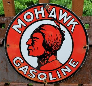 Vintage Mohawk Gasoline Porcelain Sign Gas Service Station Pump Plate Motor Oil