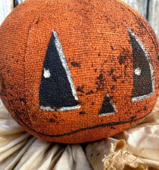Primitive Folk - Art Halloween Fall Leaves Pumpkin Grungy Doll