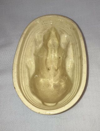 Rare Early Antique Primitive Pottery Yellow Ware Easter Bunny Rabbit Mold 8 1/2 "