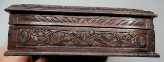 Antique 19th Century Heavily Carved Solid Walnut Box - French or Swiss 3