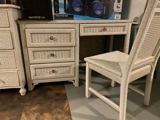 Henry Link Vintage High End White Wicker Desk With Matching Chair