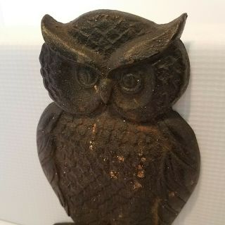 Vintage Cast Iron Owl Bookend Single Doorstop Paper Weight Black VTG Patina 3
