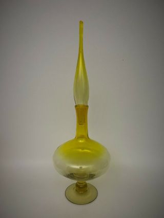 Vintage Mcm Blenko Italian Yellow Genie Bottle Art Glass Empoli Decanter