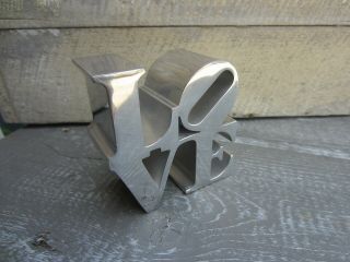 Vintage Robert Indiana Polished Aluminum Love Sculpture 3 1/4 " Paperweight