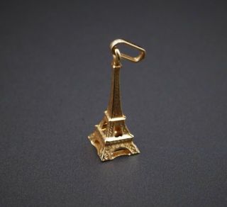 Vintage 18k Yellow Gold 3d Eiffel Tower Charm Pendant Paris France 0.  9 " Pg1100