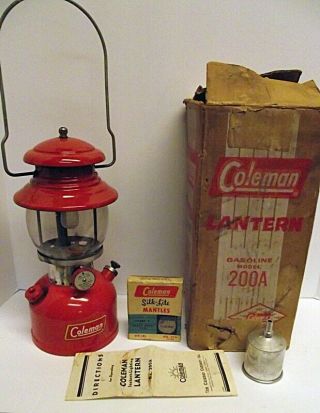 Estate Fresh Vtg 1959 Coleman 200a Red Lantern Single Mantle Box Funnel Mantles