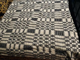 Family Heirloom Weavers Coverlet Throw Blanket Black White Colonial Primitive