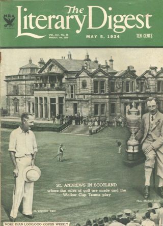 Literary Digest 5/5/1934 - St Andrews Golf Club - John Dillinger - Dr Edwin Hubble -.