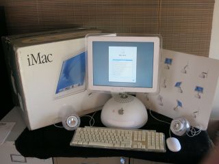 Vtg Apple Imac G4 Computer Lucite Speakers Monitor Mouse & Keyboard Desktop Box