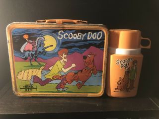 Vintage 1973 Scooby Doo Lunch Box Rare Orange & Yellow Rim Lunchbox