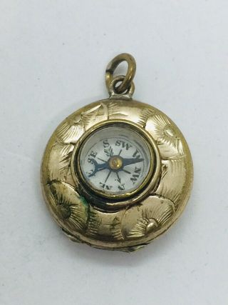 Antique Victorian Yellow Gold Filled Compass Mourning Hair Locket Pendant