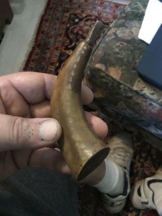 Revolutionary War 18th Century Horn 4 Inch Salt Horn / Priming Horn Carved Initi