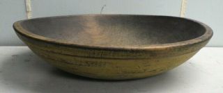 Antique Turned Wood Bowl Yellow Paint