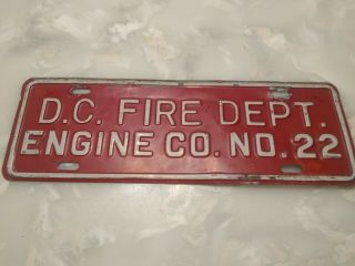 Vintage Washington Dc Fire Department Engine No 22 License Plate Topper Rare