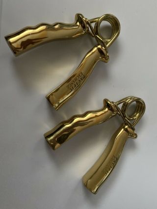 Vintage The Pacific Stock Exchange Solid Brass Hand Wrist Gripper Set Of Two