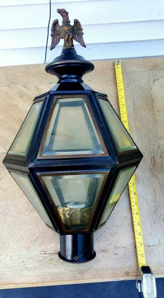 Vintage Metal And Glass Outdoor Exterior Post Pole Light Top With Eagle.  (rare)