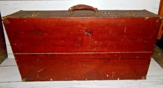 Antique Vintage Primitive Wooden Carpenters Tool Box Chest Trunk