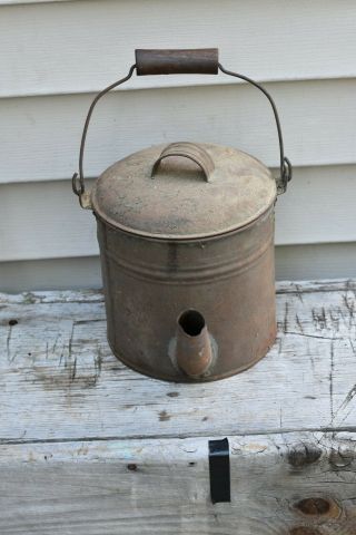 Antique Early Soldered Tin Coffee Tea Pot Primitive w/ Fireplace Trivet 2