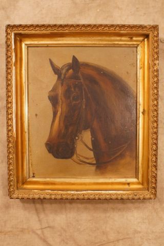 Antique 19th Century Folk Art Primitive Horse Painting Oil Tag 1879