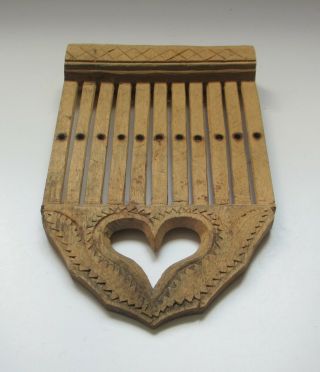 Antique Swedish 1800s Wood Tape Loom Rigid Heddle Folk Art Brides Gift Heart 3