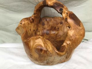 Ca 1970 - S Large Vintage Handmade Burl Wood Bowl With Handle