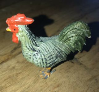 Antique Rooster Figurine/made In Italy/primitive/metal Legs/paint - Chipped