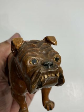 Old American Folk Art Wood Carving Of A Bull Dog