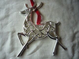Lenox Sparkle And Scroll Clear - Crystal Reindeer Ornament Silverplate
