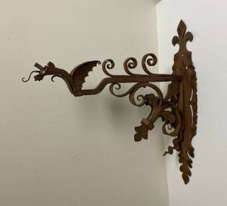 Vintage Wrought Iron Handcrafted Fire Breathing Dragon Flower Plant Hanger Hook