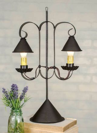 Double Shaded Lamp With Hanging Shades In Rustic Brown Tin