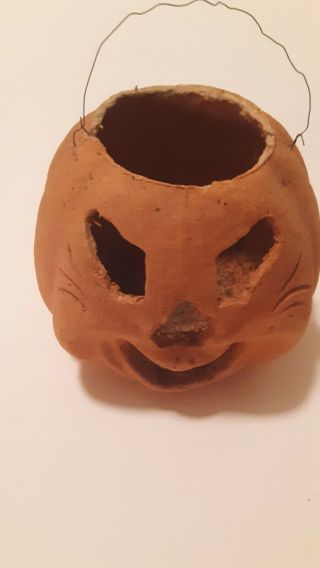 Vintage Halloween Paper Mache Pumpkin Lantern Made By F.  N.  Burt Co.  Buffalo,  Ny