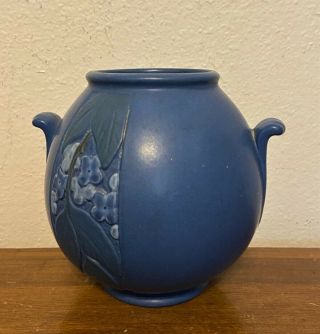 Vintage Weller Art Pottery Matte Glaze Blue Nub Handled Floral Vase - 5.  5 "
