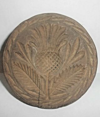 Early American Thistle Design Butter Print,  Mold,  Stamp Deep Carved,  Penna.  Nr