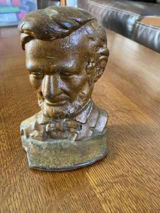 Vintage Cast Iron Abraham Lincoln Bronze Colored Bookend (1)